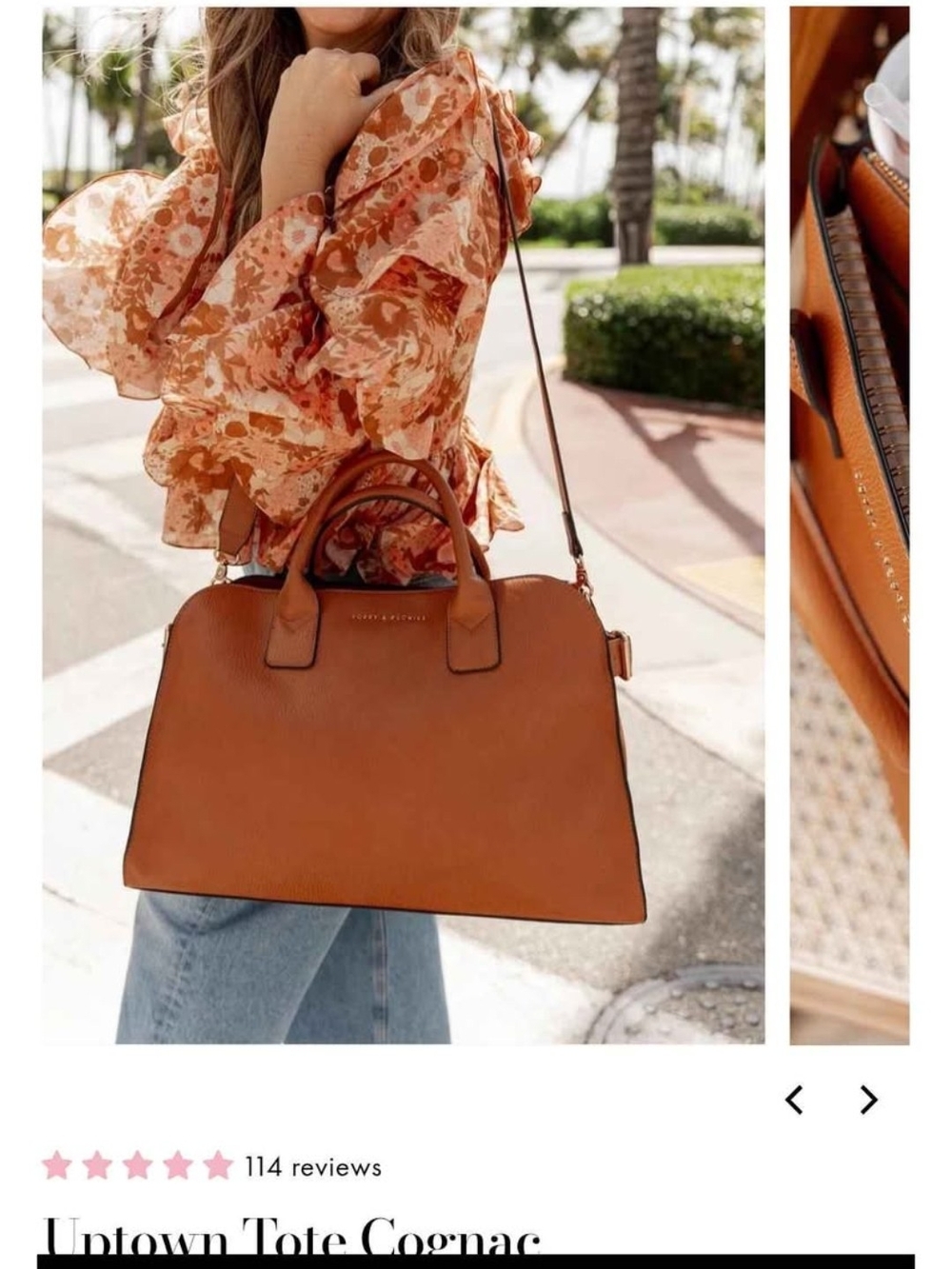 Poppy & Peonies Cognac Uptown Tote - Picture 2 of 7